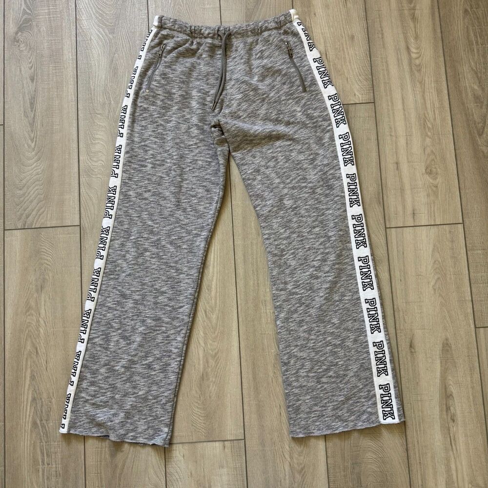 Pink Victoria's Secret Sweatpants Women's XS Grey Marled Fleece Wide Leg